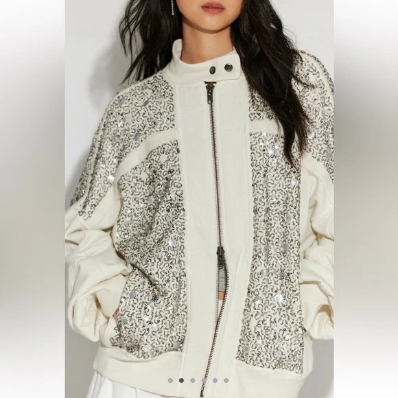 Free People Sparkle Sweatshirt Jacket - Size M/S/XS - Picture 1 of 9